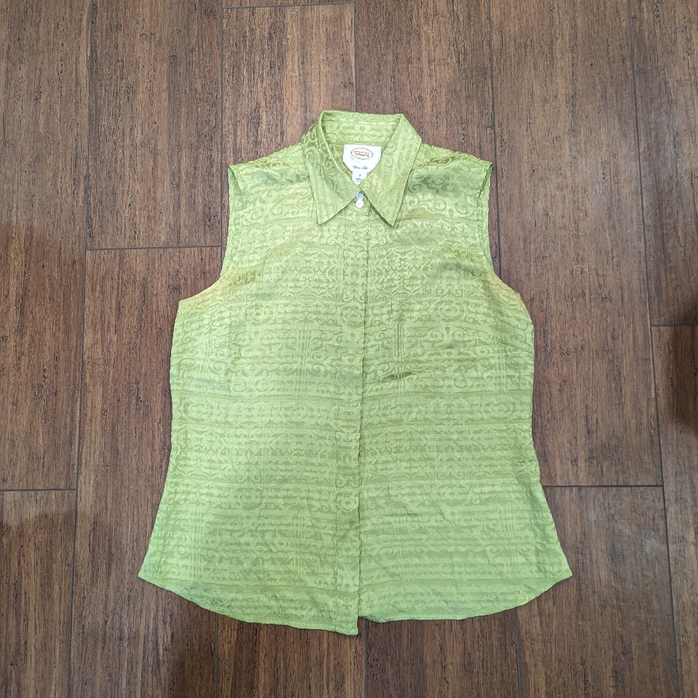 Talbot's Lime Green Pure silk Sleeveless Y2K Silk Blouse Size 8